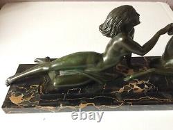 Woman With Lantilope Sculpture Sig Born Of Fayral Art Deco