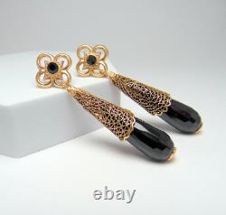 Women's Black Long Drop Earrings in Liberty Art Deco Style from the 1920s