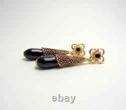 Women's Black Long Drop Earrings in Liberty Art Deco Style from the 1920s