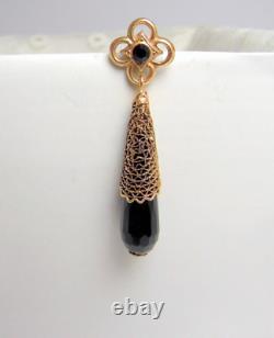 Women's Black Long Drop Earrings in Liberty Art Deco Style from the 1920s