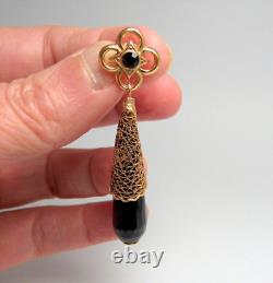 Women's Black Long Drop Earrings in Liberty Art Deco Style from the 1920s