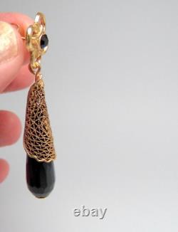 Women's Black Long Drop Earrings in Liberty Art Deco Style from the 1920s