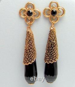 Women's Black Long Drop Earrings in Liberty Art Deco Style from the 1920s