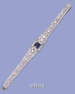 Women's bracelet created in the Art Deco style with blue and white sapphire and silver CZ