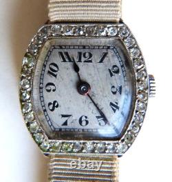 Women's platinum mechanical ART DECO watch with diamonds