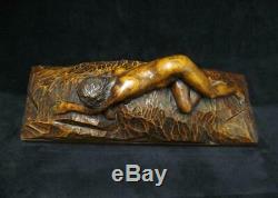 Wood Sculpture Art Deco. Naked Woman Lying