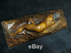 Wood Sculpture Art Deco. Naked Woman Lying