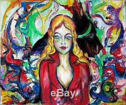 Work Table Kspersee Oil Painting Abstract Portrait Woman Sign Next Drouot