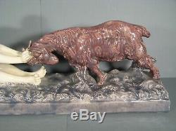 Young Naked Woman And Old Goat Sculpture Ceramic Art Nouveau Signed Gory