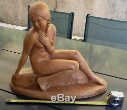 Zoltan Kovats 1883-1952 Large Sculpture Art Deco Young Naked Woman In Rock