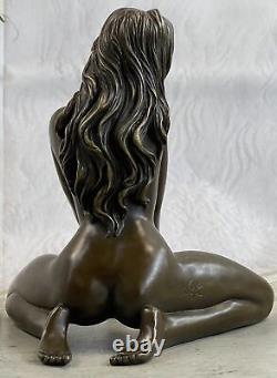 100% Solide Véritable Bronze Sculpture Art Déco Nu Femme Fille Femme Sculpture
