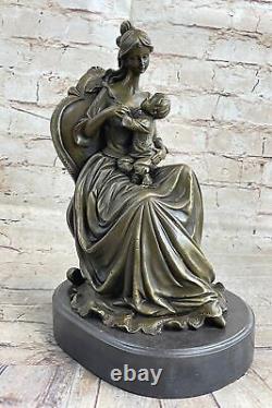 11.5`` Art Déco Sculpture Femme Mère'Holding' Bébé Garçon Bronze Statue Decor