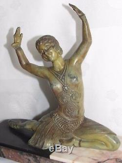 11d7 Ancienne Statue Femme Danseuse Art Déco Régule Patine Bronze Signe H. Molins