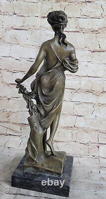 16 Ouest Art Déco Sculpture Bronze Marbre Chair Femme Belle Fleur Fille Statue