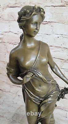 16 Ouest Art Déco Sculpture Bronze Marbre Chair Femme Belle Fleur Fille Statue