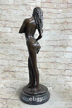 19 Ouest Art Déco Sculpture Bronze Marbre Chair Femme Belle Fleur Fille Statue