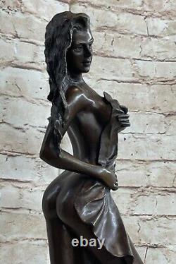 19 Ouest Art Déco Sculpture Bronze Marbre Chair Femme Belle Fleur Fille Statue