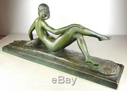 1920/1930 Ary Bitter Rare Statue Sculpture Art Deco Femme Nue Agneau Terre Cuite