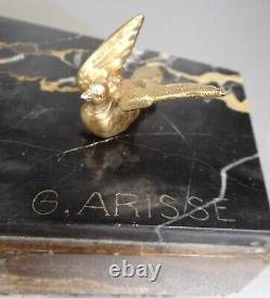 1920/1930 G. Arisse Belle Statue Sculpture Epq. Art Deco Femme Oiseaux Oiseliere