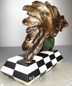 1920/1930 G. Van De Voorde Spb Statue Sculpture Art Deco Danseuse Femme Eventail