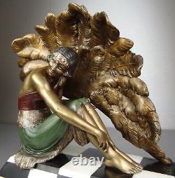 1920/1930 G. Van De Voorde Spb Statue Sculpture Art Deco Danseuse Femme Eventail