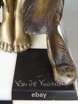 1920/1930 G. Van De Voorde Spb Statue Sculpture Art Deco Danseuse Femme Eventail