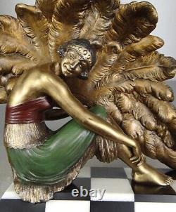 1920/1930 G. Van De Voorde Spb Statue Sculpture Art Deco Danseuse Femme Eventail