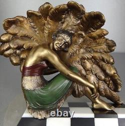 1920/1930 G. Van De Voorde Spb Statue Sculpture Art Deco Danseuse Femme Eventail