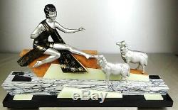 1920/1930 Geo Maxim G Omerth Rare Statue Sculpture Art Deco Femme Bergere Mouton