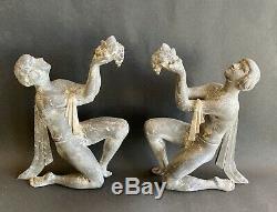 1920/1930 LIMOUSIN 2 Grandes SCULPTURES ART DECO DANSEUSE FEMME NUE serres livre