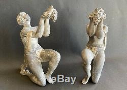 1920/1930 LIMOUSIN 2 Grandes SCULPTURES ART DECO DANSEUSE FEMME NUE serres livre