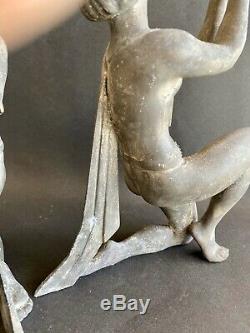 1920/1930 LIMOUSIN 2 Grandes SCULPTURES ART DECO DANSEUSE FEMME NUE serres livre