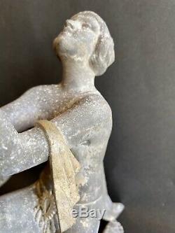 1920/1930 LIMOUSIN 2 Grandes SCULPTURES ART DECO DANSEUSE FEMME NUE serres livre