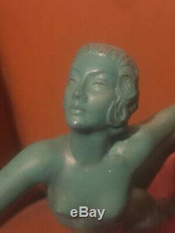 1920/1930 Max Le Verrier Rare Statue Sculpture Art Deco Danseuse Nue Femme