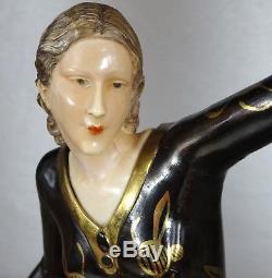 1920/1930 Menneville Grnde Rare Statue Sculpture Art Deco Chryselephantine Femme