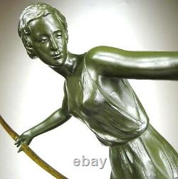 1920/1930 Nitche Grd Statue Sculpture Ep Art Deco Diane Chasseresse Femme Oiseau