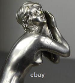 1920/1930 Suprb Statue Sculpture Bronze Argente Ep Art Deco Femme Danseuse Nue