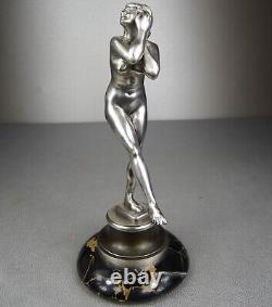 1920/1930 Suprb Statue Sculpture Bronze Argente Ep Art Deco Femme Danseuse Nue