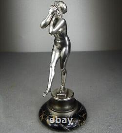 1920/1930 Suprb Statue Sculpture Bronze Argente Ep Art Deco Femme Danseuse Nue