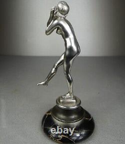 1920/1930 Suprb Statue Sculpture Bronze Argente Ep Art Deco Femme Danseuse Nue