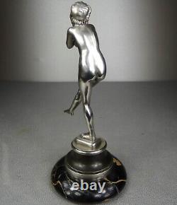 1920/1930 Suprb Statue Sculpture Bronze Argente Ep Art Deco Femme Danseuse Nue