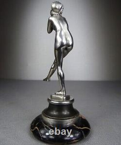 1920/1930 Suprb Statue Sculpture Bronze Argente Ep Art Deco Femme Danseuse Nue