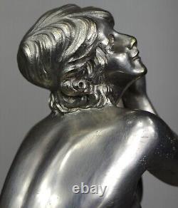 1920/1930 Suprb Statue Sculpture Bronze Argente Ep Art Deco Femme Danseuse Nue