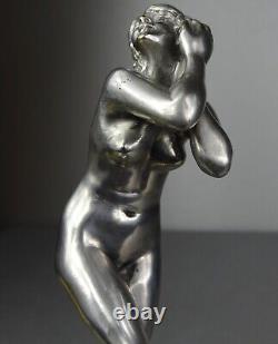 1920/1930 Suprb Statue Sculpture Bronze Argente Ep Art Deco Femme Danseuse Nue