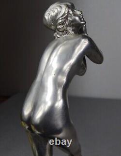 1920/1930 Suprb Statue Sculpture Bronze Argente Ep Art Deco Femme Danseuse Nue