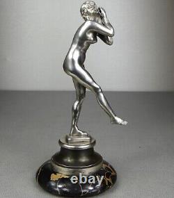 1920/1930 Suprb Statue Sculpture Bronze Argente Ep Art Deco Femme Danseuse Nue