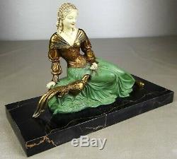 1920/1930 U Cipriani Rar Statue Sculpture Art Deco Patine Chryselephantine Femme