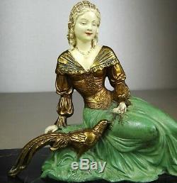 1920/1930 U Cipriani Rar Statue Sculpture Art Deco Patine Chryselephantine Femme