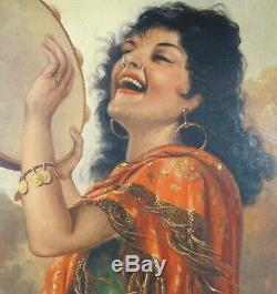1930/40 Andre David Tableau Portrait Huile S/toile Art Deco Gitane Femme Peintur