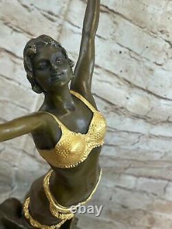 1930s Style Art Déco Doré Bronze Femelle Chair Femme Dansant Sculpture Figurine